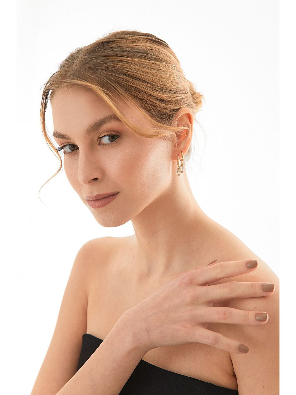 Sarı Taşlı 3 Lü Klips Küpe-2