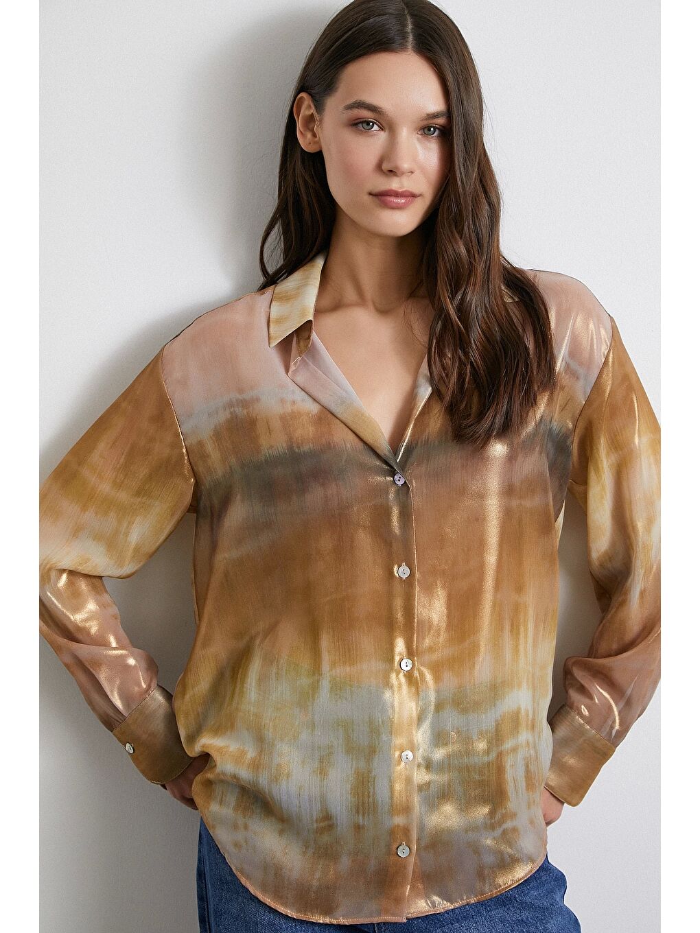 Desenli Krinkıl Gömlek Haki-3