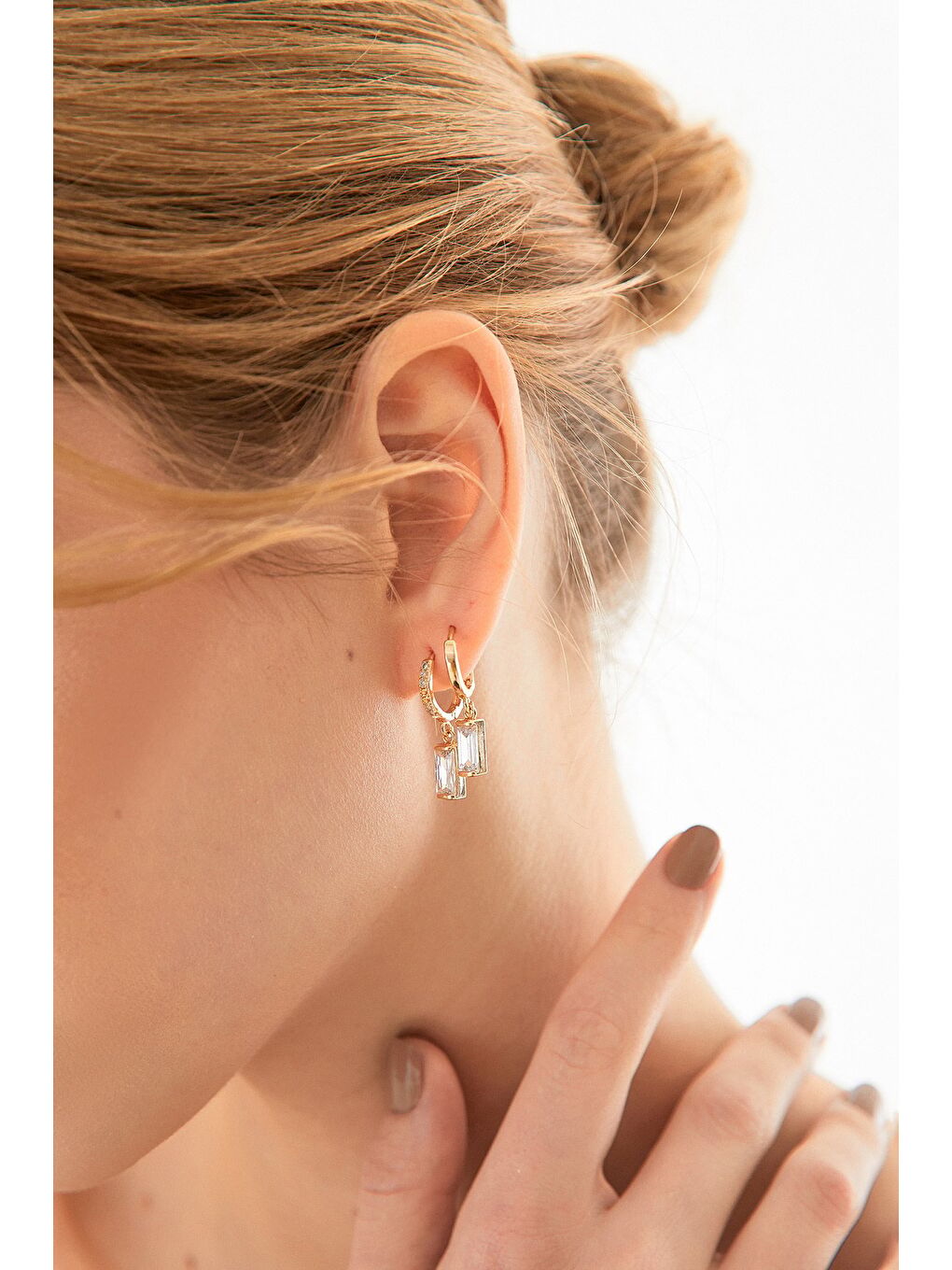 Sarı Taşlı 3 Lü Klips Küpe-3