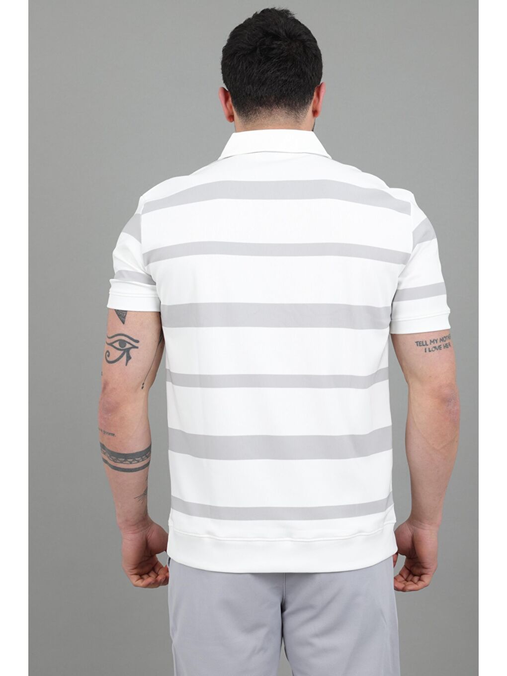 Gri Çift Renk Çizgili Apaç Yaka Tişört GP 1042_30494-5