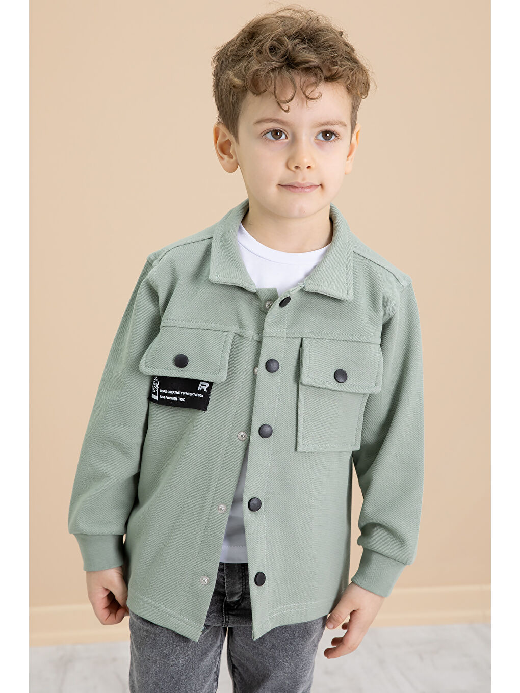 Yeşil Cep Kapaklı Gömlekli Jean Pantolonlu Erkek Çocuk 3'lü Takım 20023-2
