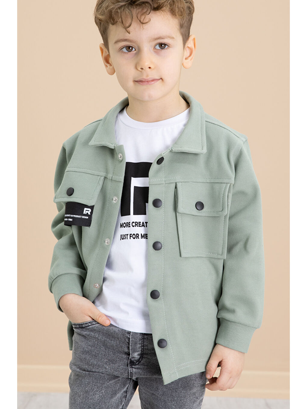 Yeşil Cep Kapaklı Gömlekli Jean Pantolonlu Erkek Çocuk 3'lü Takım 20023-3