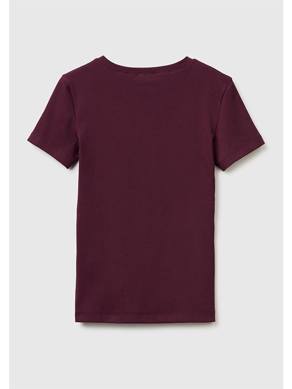 Kadın Bordo Pamuk Karışımlı Önü Düğme Detaylı Yuvarlak Yaka T-shirt-1