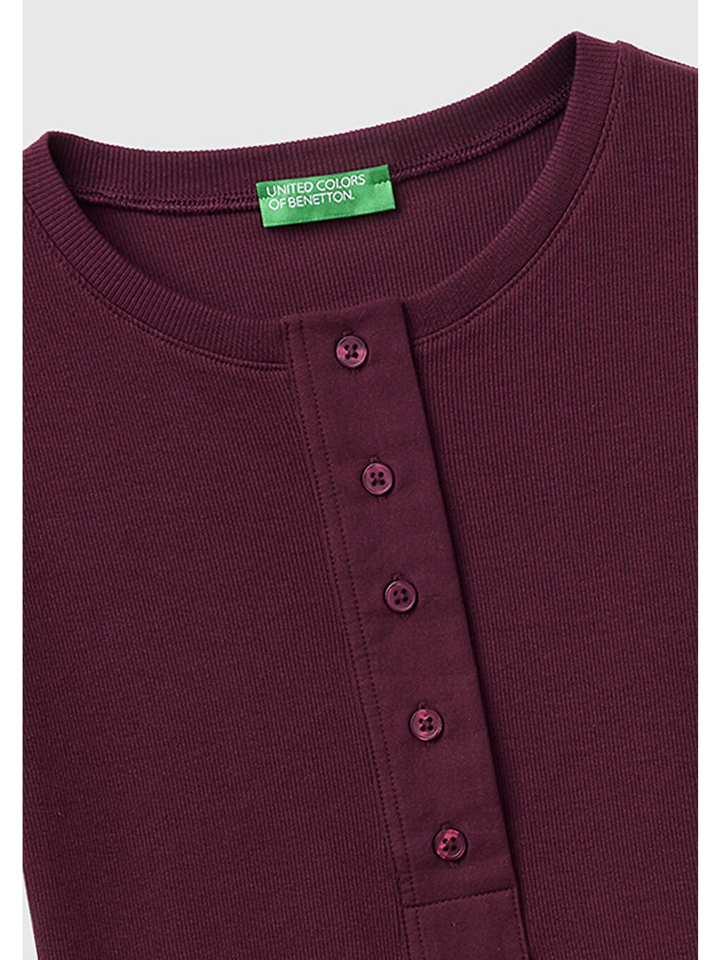Kadın Bordo Pamuk Karışımlı Önü Düğme Detaylı Yuvarlak Yaka T-shirt-2