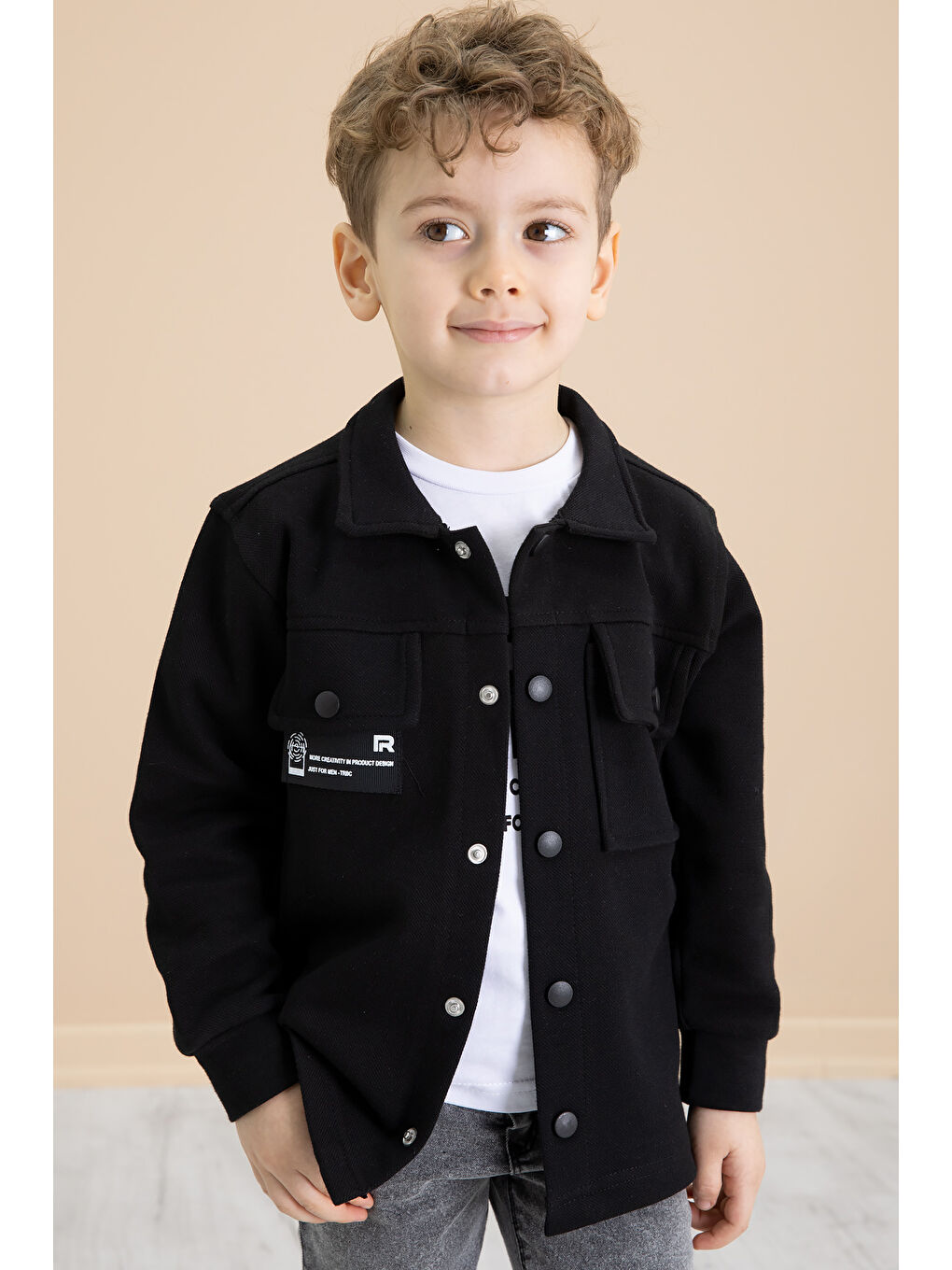 Siyah Cep Kapaklı Gömlekli Jean Pantolonlu Erkek Çocuk 3'lü Takım 20022-2