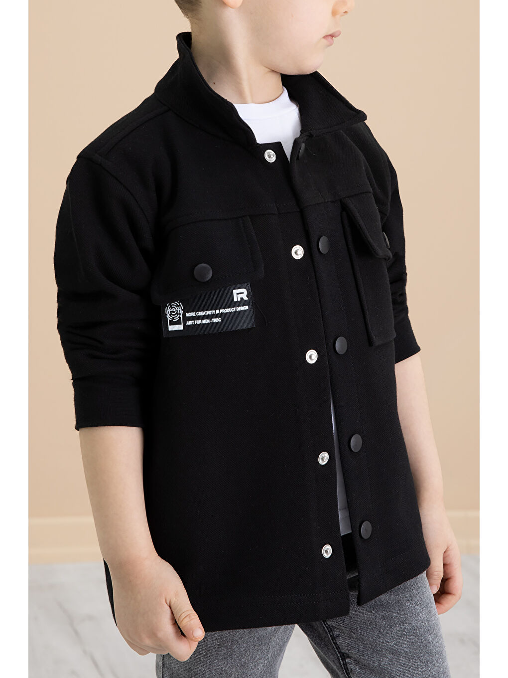 Siyah Cep Kapaklı Gömlekli Jean Pantolonlu Erkek Çocuk 3'lü Takım 20022-3