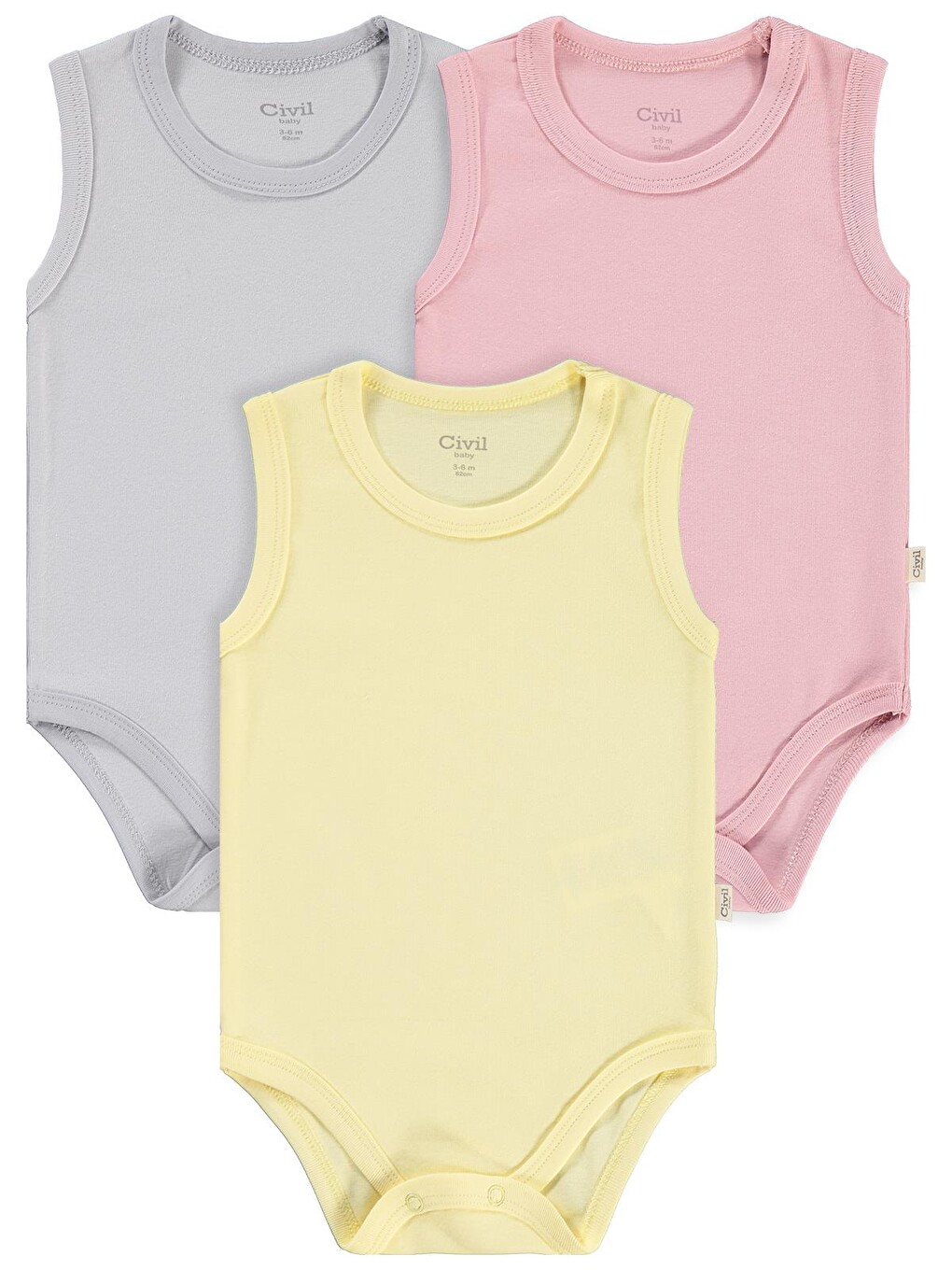 Baby 3'lü Düz Sıfır Kol 0-36 Ay Çıtçıtlı Badi - Pembe-1