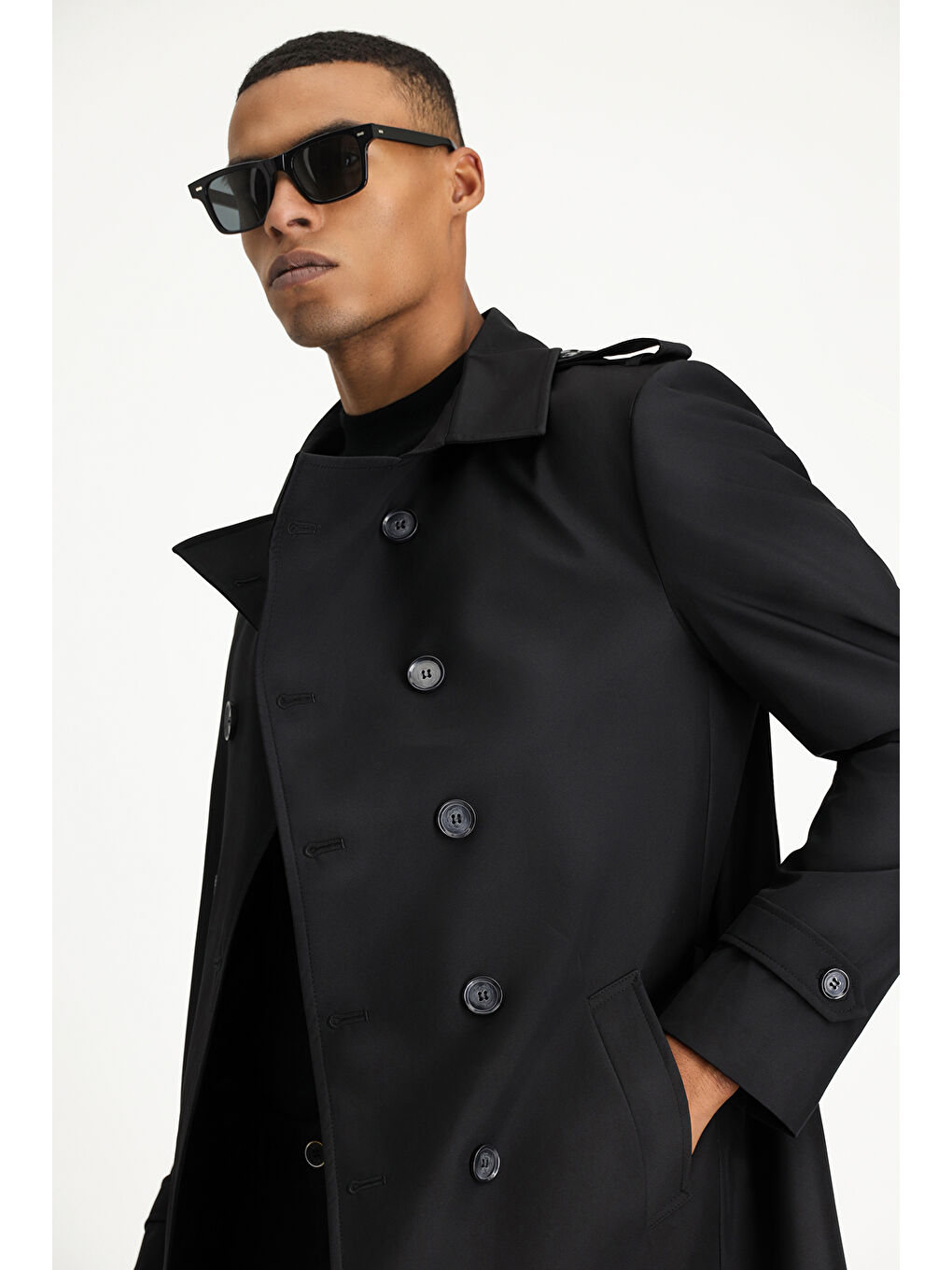 Siyah Kruvaze Pardösü & Trençkot