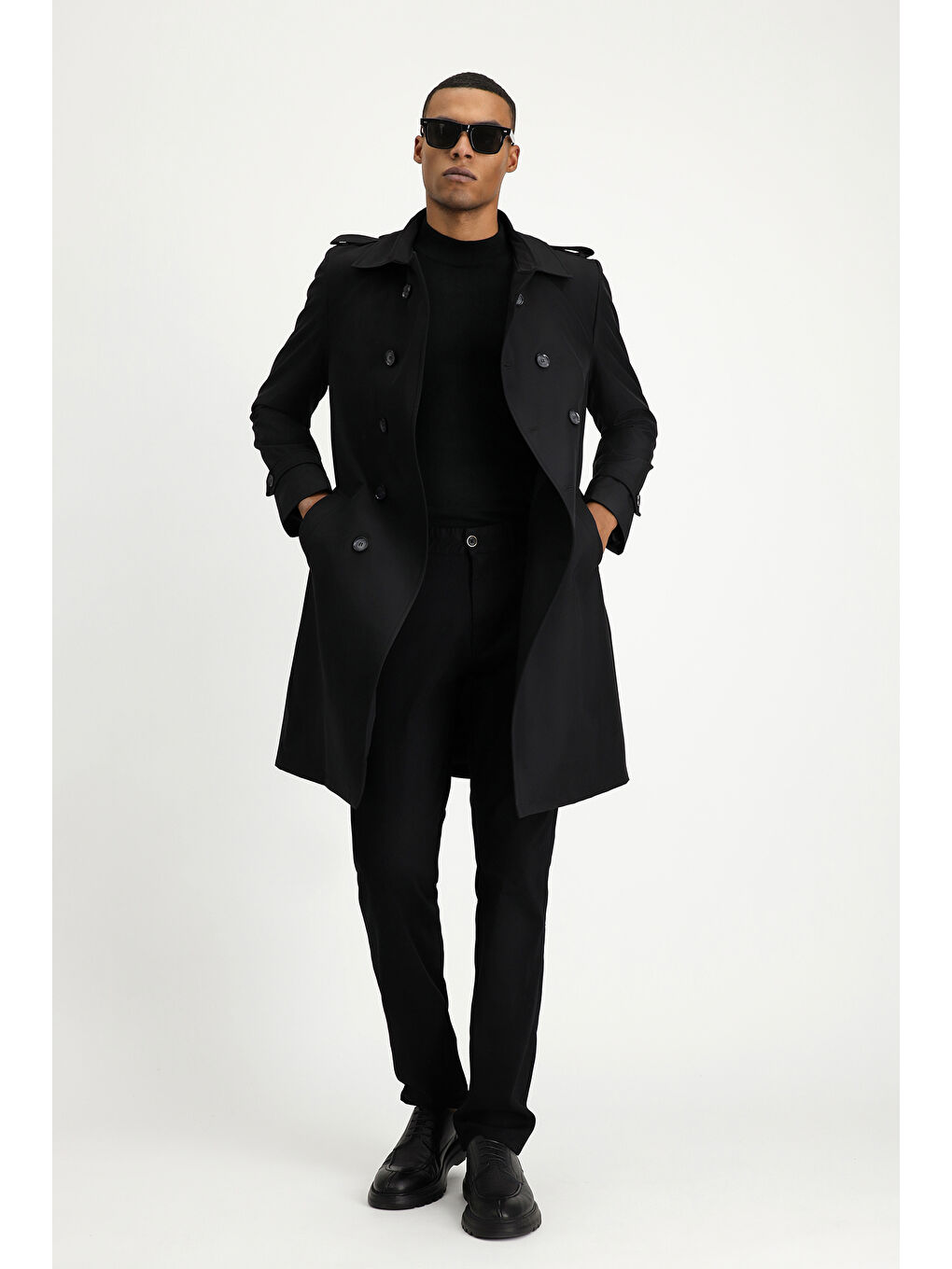 Siyah Kruvaze Pardösü & Trençkot-1