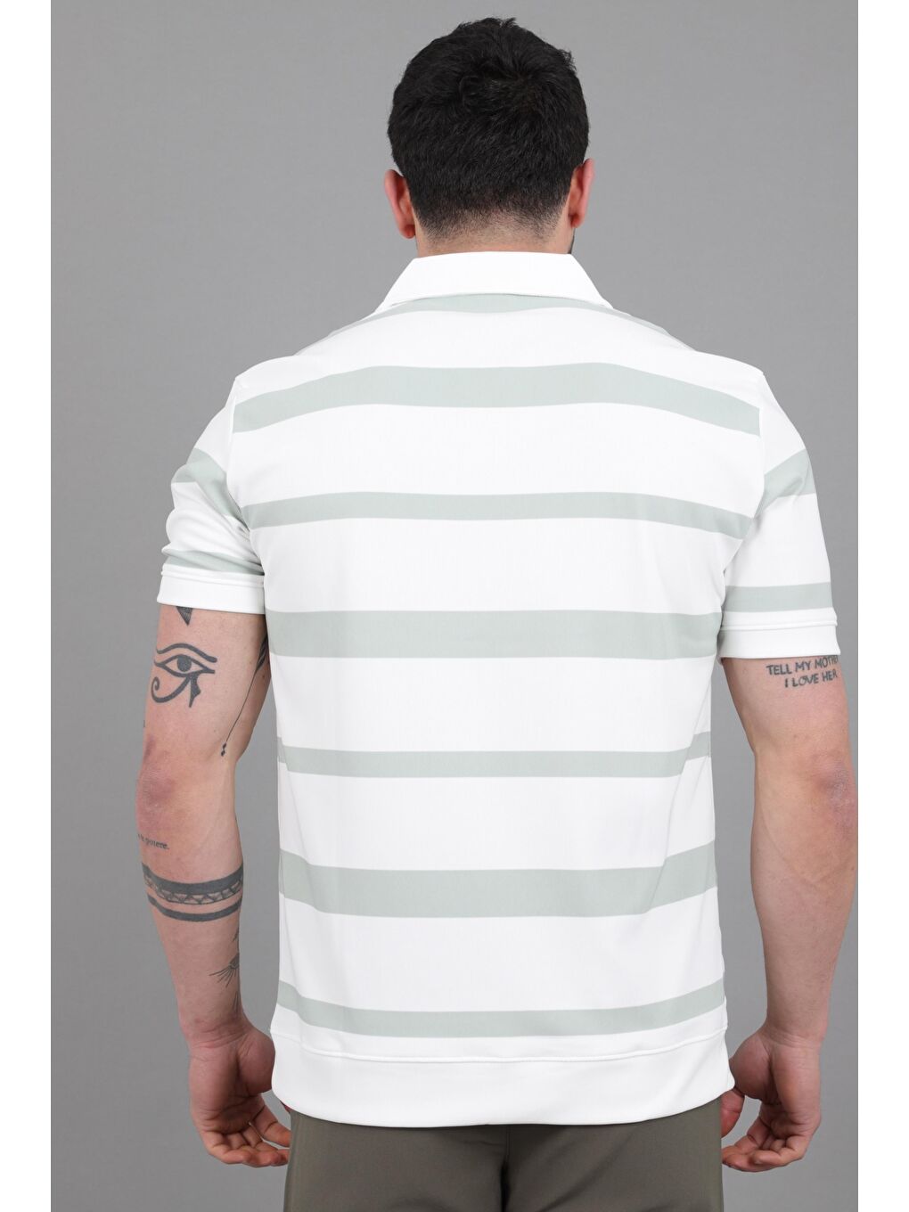 Turkuaz Çift Renk Çizgili Apaç Yaka Tişört GP 1042_30494-5