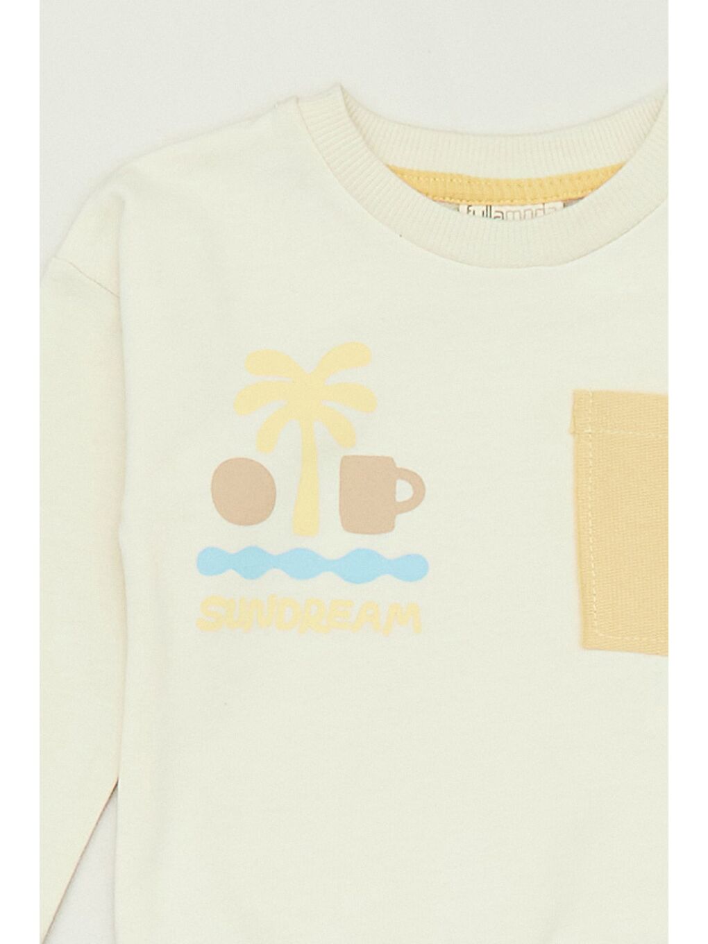 Sarı %100 Pamuklu Palmiye Baskılı Cepli Unisex Çocuk Takım-2