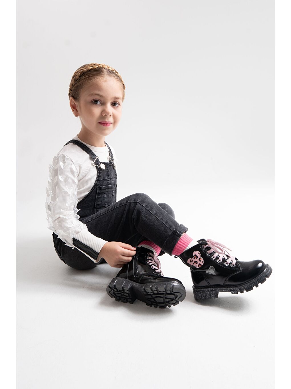 Kız Çocuk Siyah Rugan Rugan Deri Suya Dayanıklı Günlük Bot-1