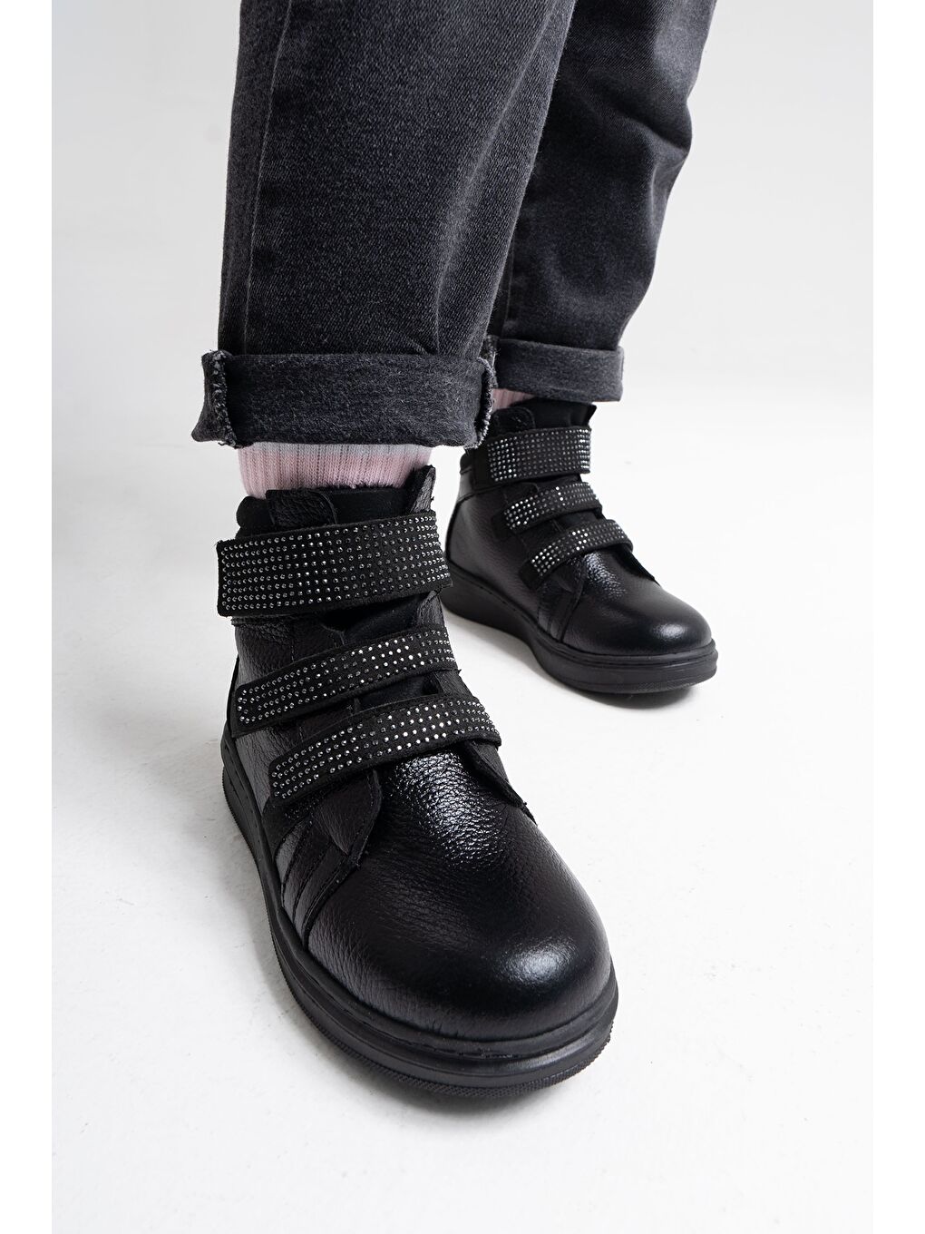 Kız Çocuk Siyah Hakiki Deri Suya Dayanıklı Anatomik Günlük Bot-3