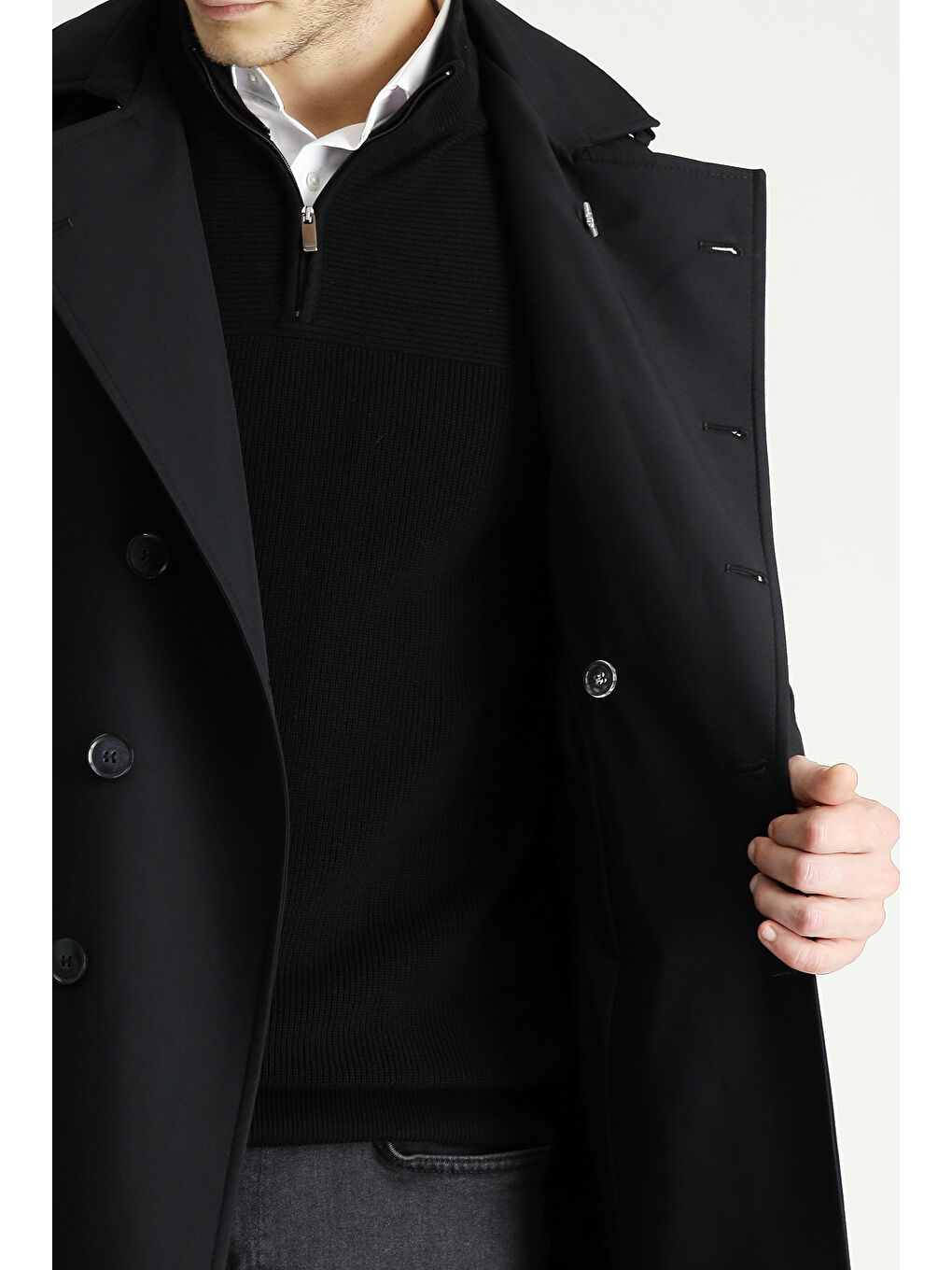 Siyah Kruvaze Pardösü & Trençkot-6