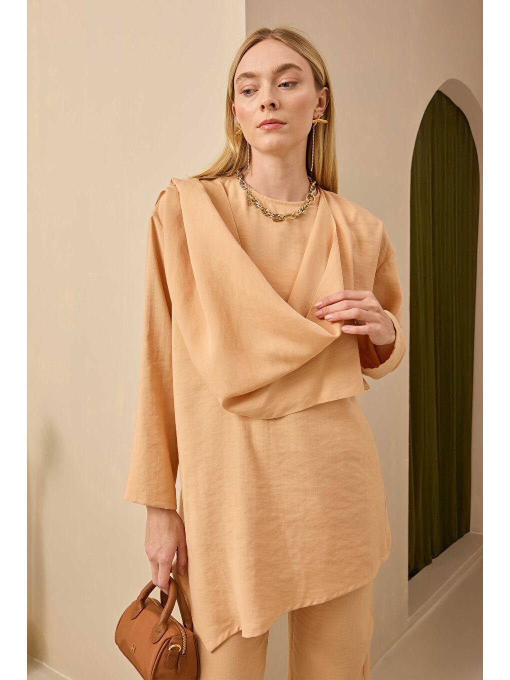 Pembe Şal Yaka Modal Takım Açık Somon-1