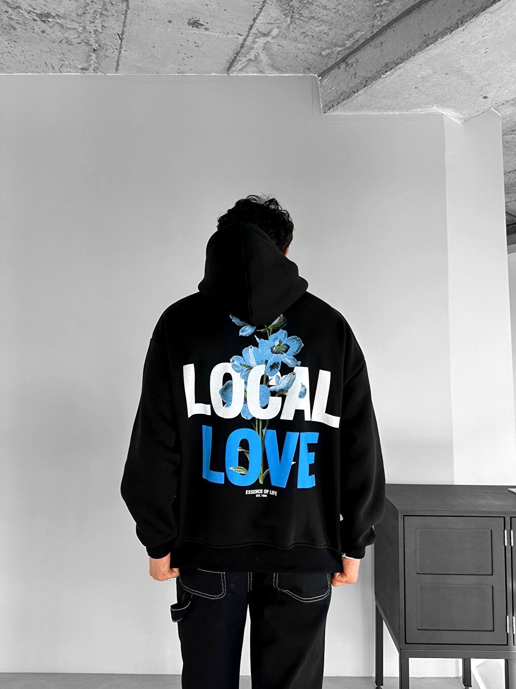 ablukaonline Siyah Erkek Oversize Local Love Baskılı Kapüşonlu Sweatshirt Siyah - 2