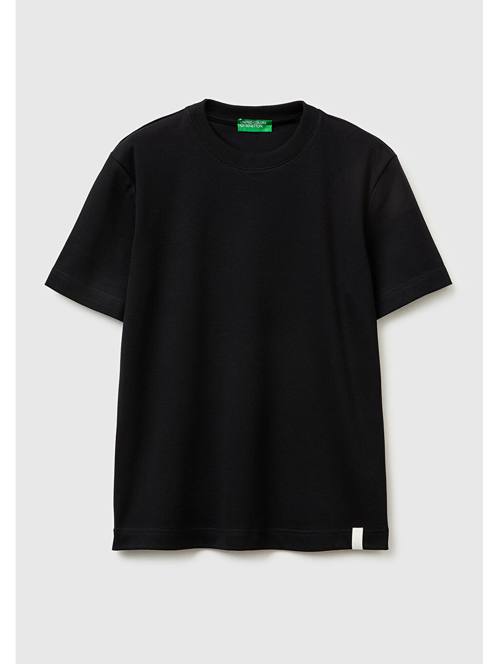 Kadın Siyah %100 Pamuk Etek Ucu Logo Detaylı Bisiklet Yaka T-Shirt