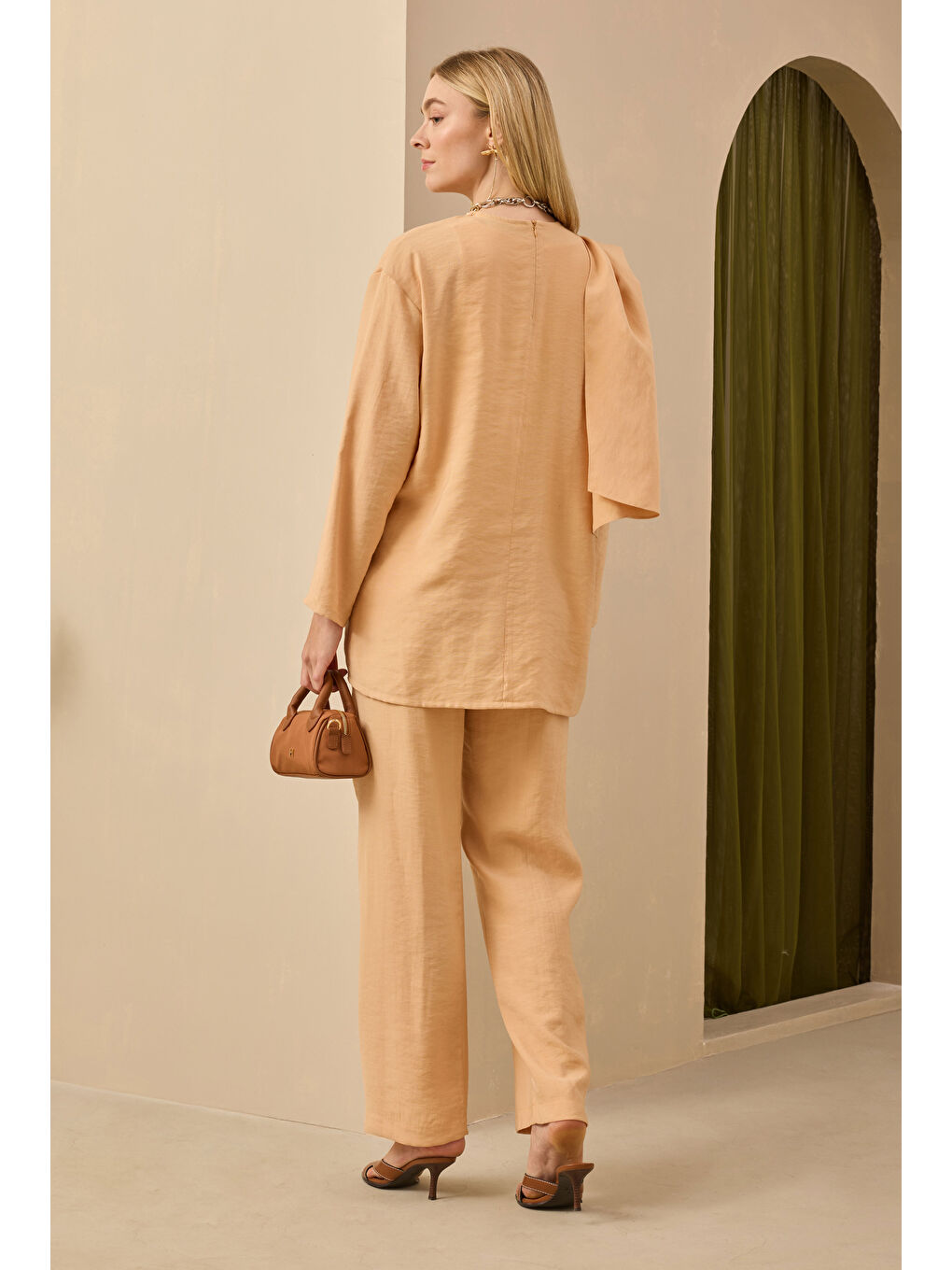 Pembe Şal Yaka Modal Takım Açık Somon-3