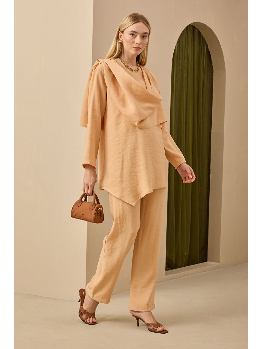 Pembe Şal Yaka Modal Takım Açık Somon-4