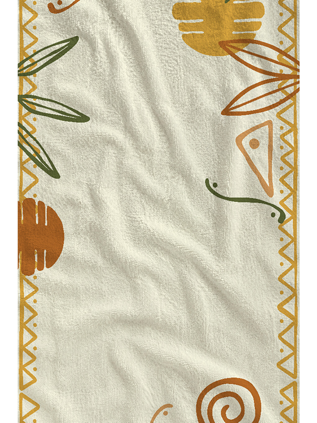 Ekru Krem Minimal Tropikal Yaprak Çizgi Desenli 70x150 Cm Dijital Baskılı Plaj Ve Banyo Havlusu-1