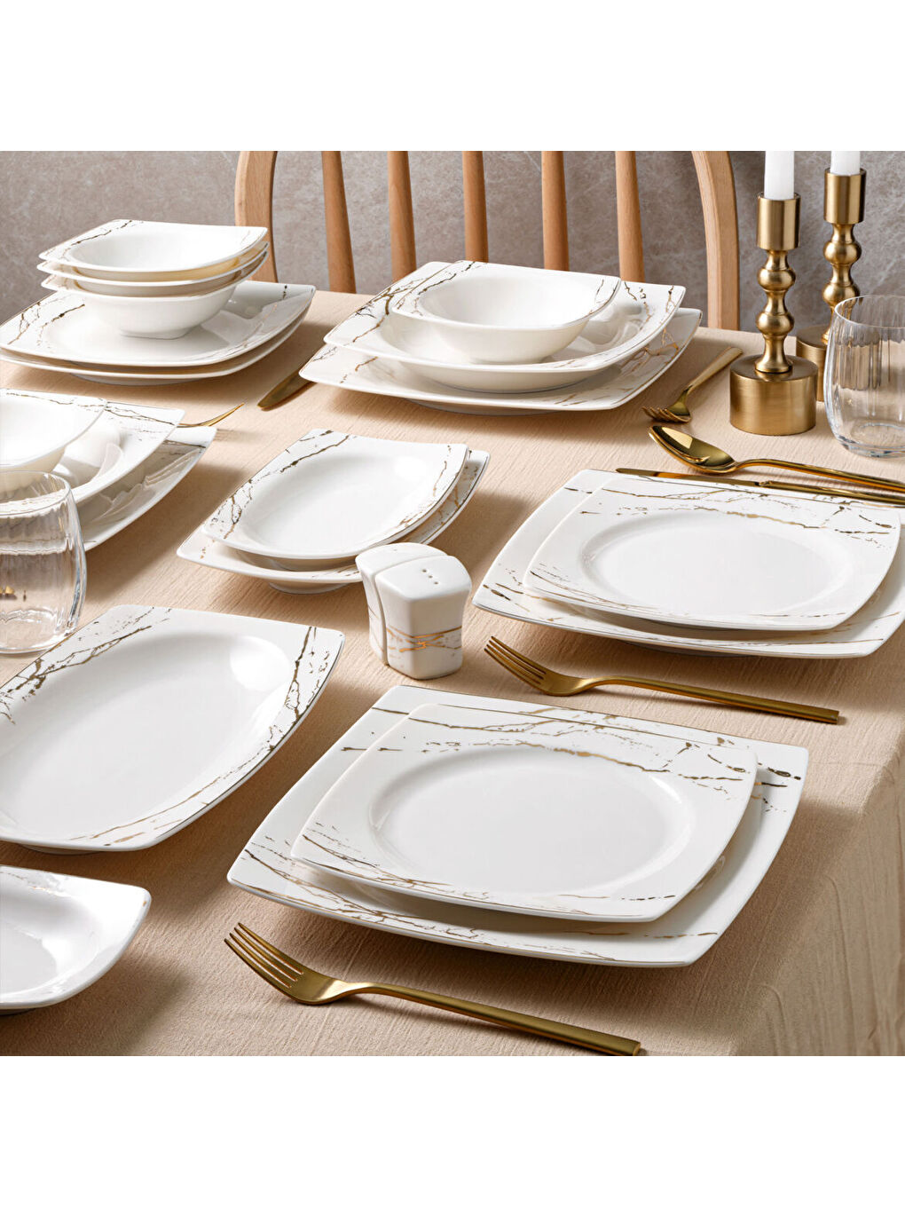 Ekru Caroline 54 Parça 12 Kişilik Yemek Takımı 6685-1