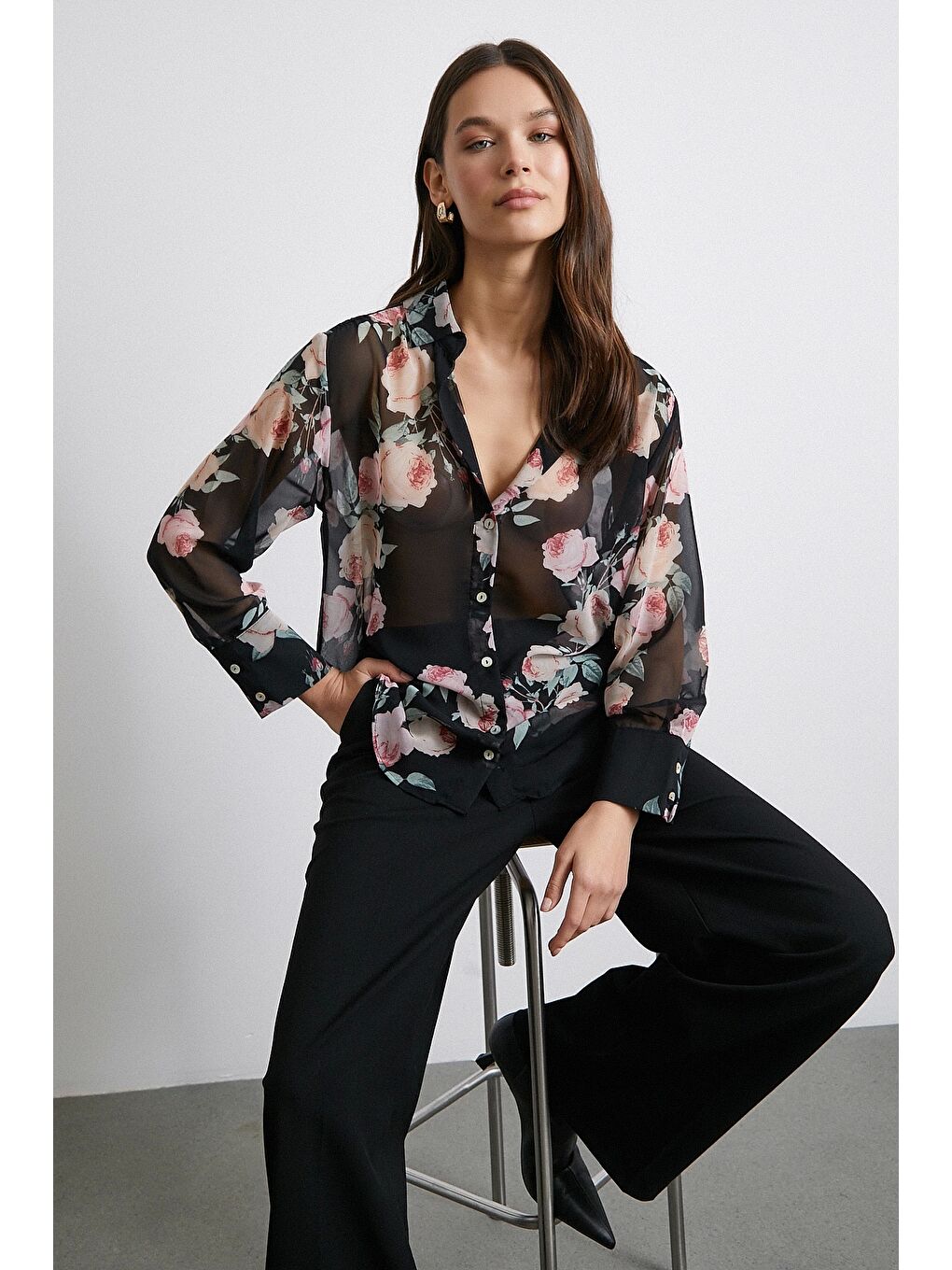 Paris Desenli Gömlek Siyah