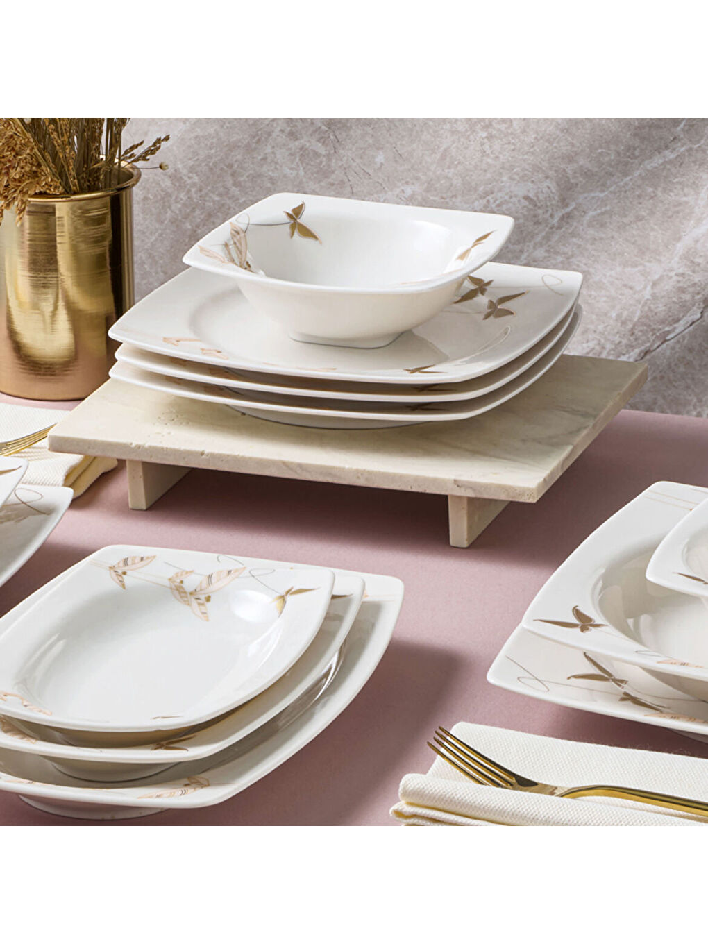 Ekru Caroline 54 Parça 12 Kişilik Yemek Takımı 6713-2