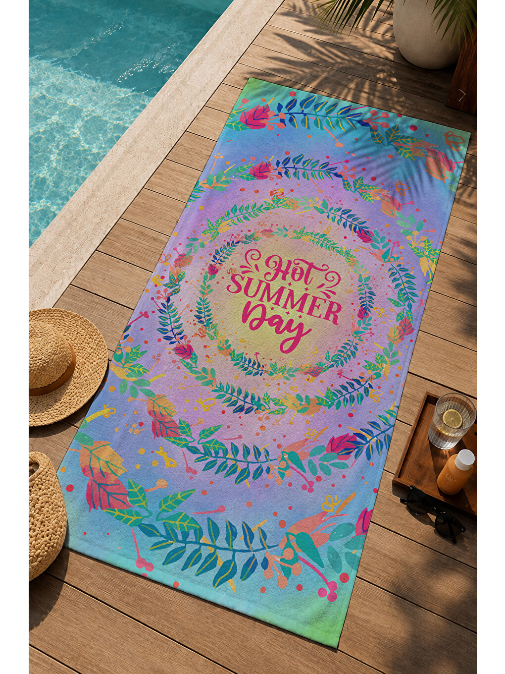 Sarı Pastel Batik Good Vibes Yazılı 70x150 Cm Dijital Baskılı Plaj Ve Banyo Havlusu-2