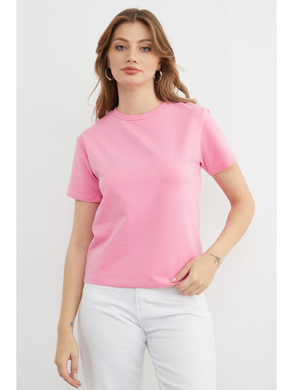 Pembe Basic Bisiklet Yaka Tişört