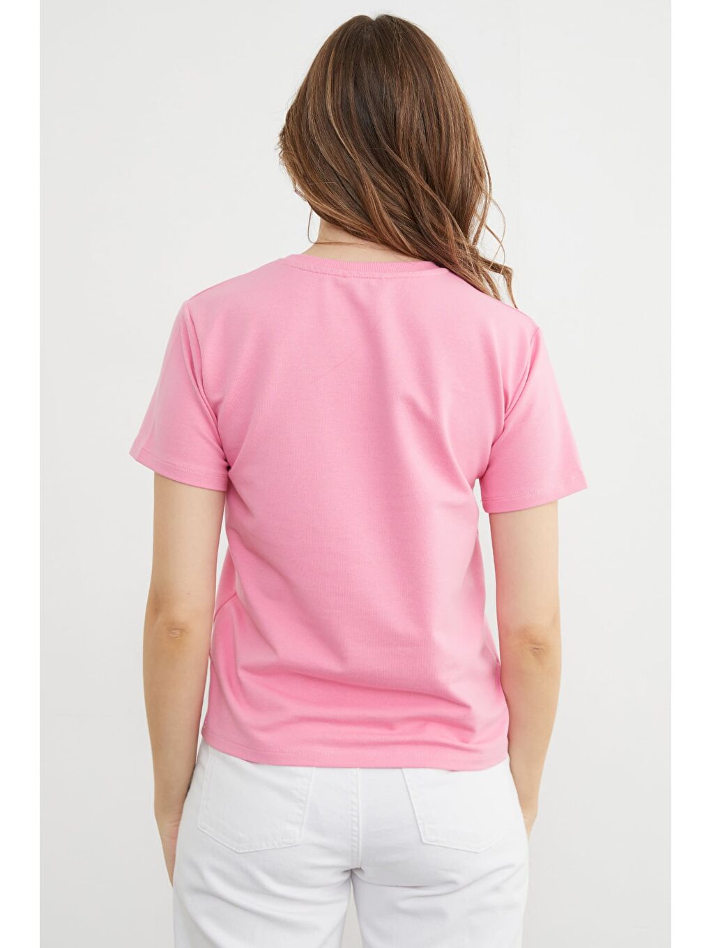 Pembe Basic Bisiklet Yaka Tişört-4