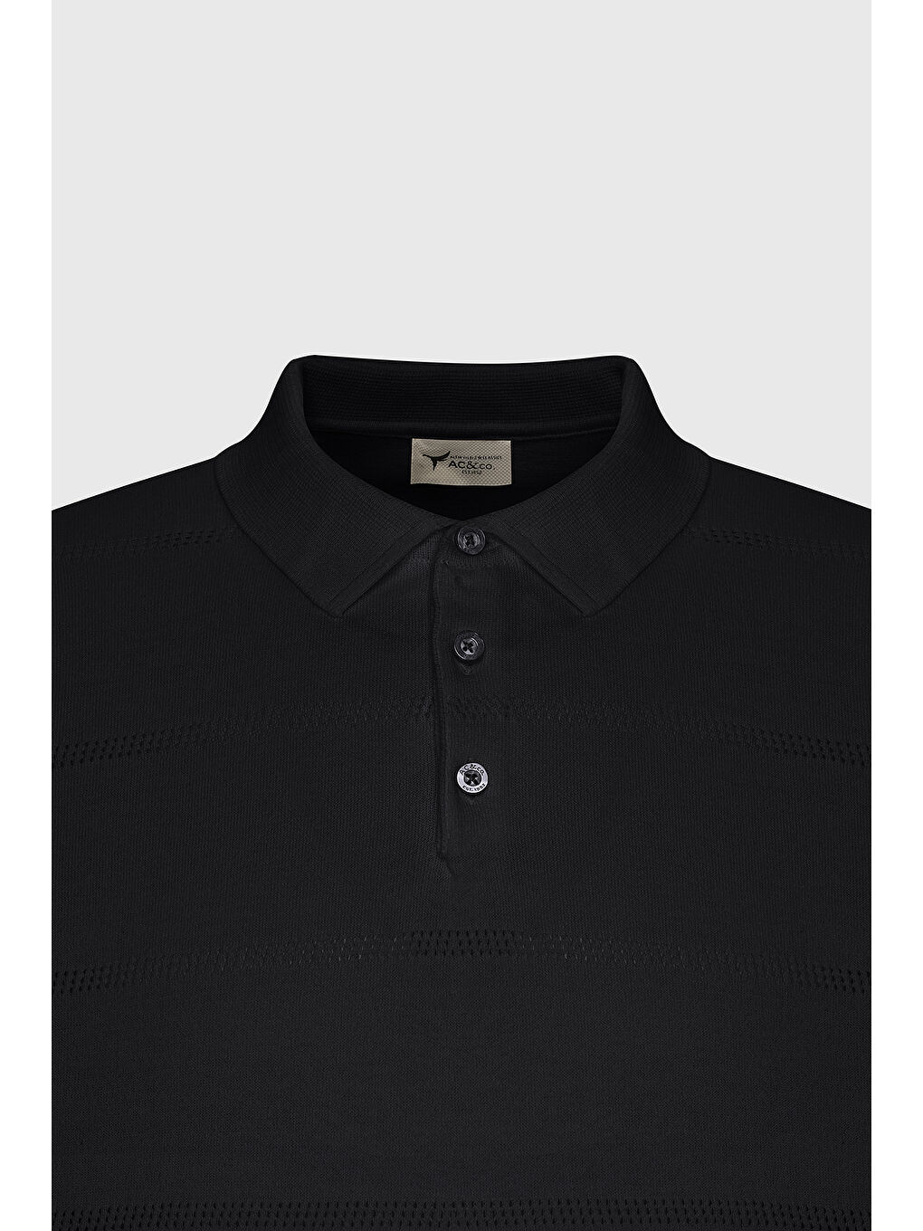 Erkek Siyah Standart Fit Normal Kesim %100 Pamuk Jakarlı Polo Yaka Triko Tişört-6