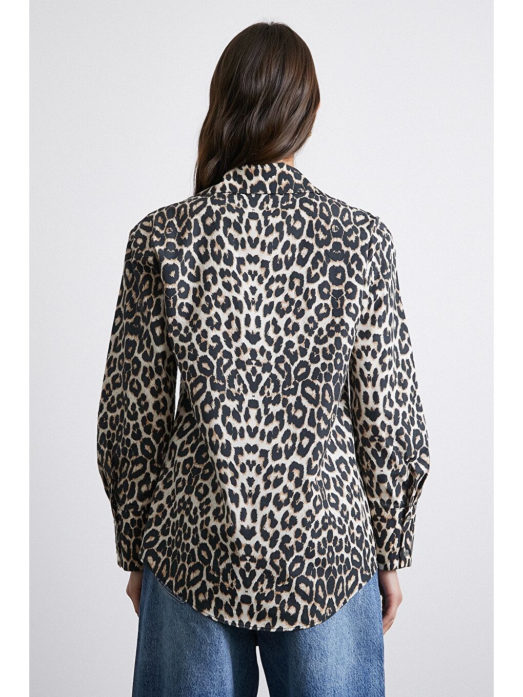 Leopar Desenli Saten Gömlek Bej-2