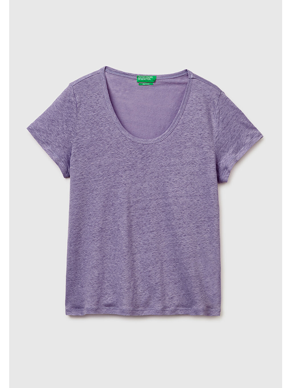 Kadın Koyu Gri %100 Keten Geniş Yaka Kısa Kollu T-Shirt