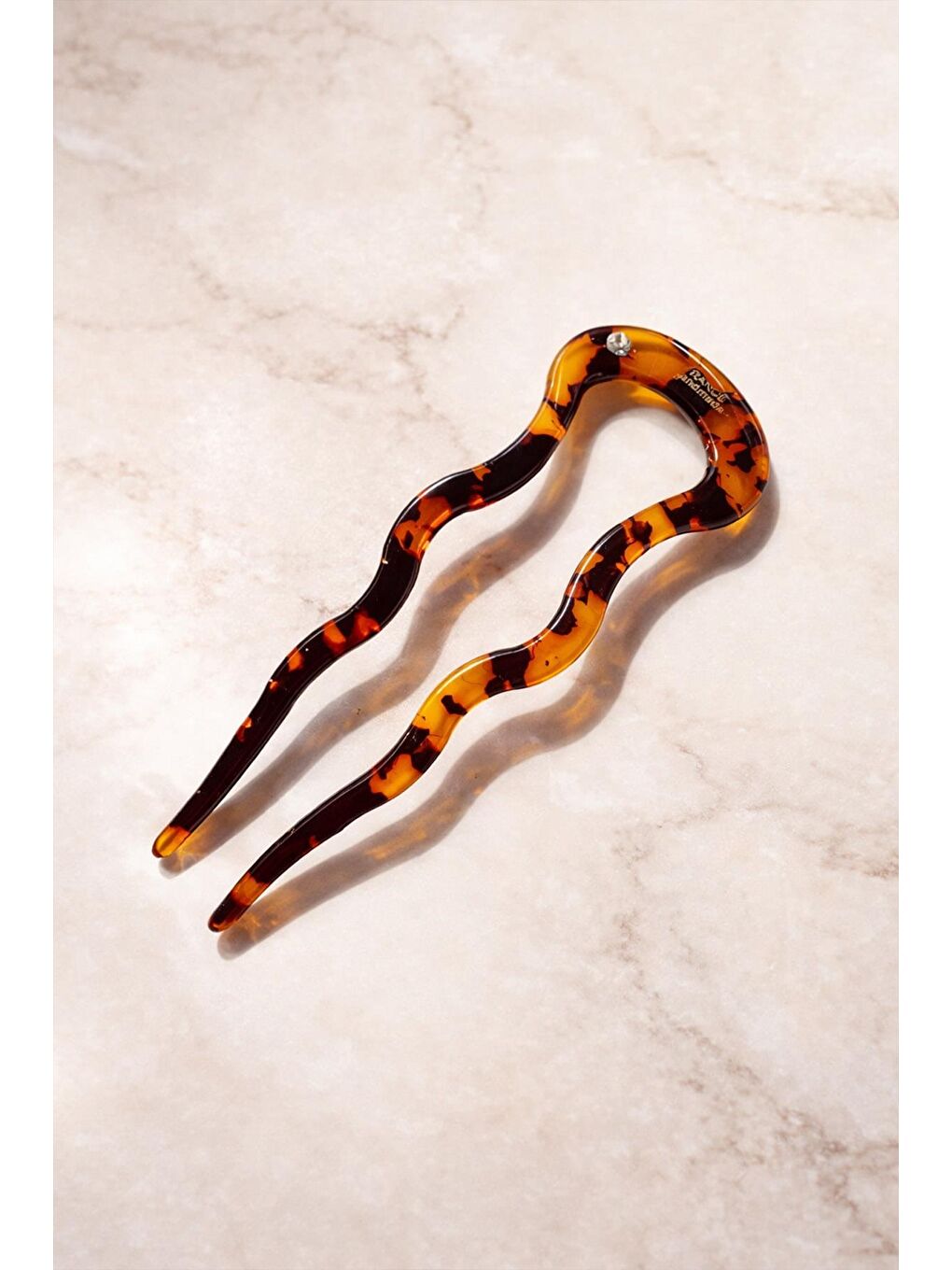 Kahverengi Lüks Fransız Kemik Handmade Topuz Tokası-2