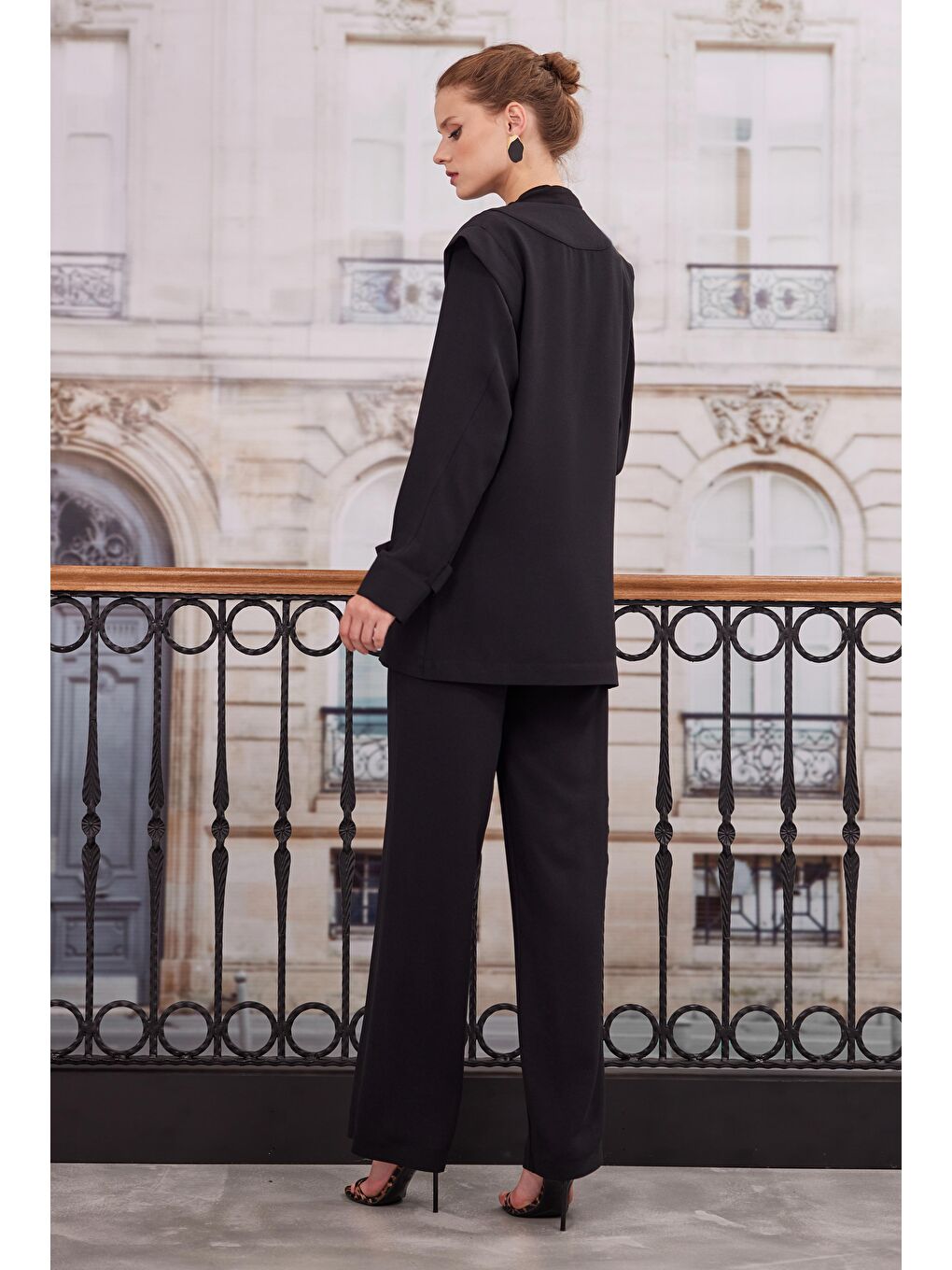 Kruvaze Blazer Ceket Pantolon Takım Siyah-3