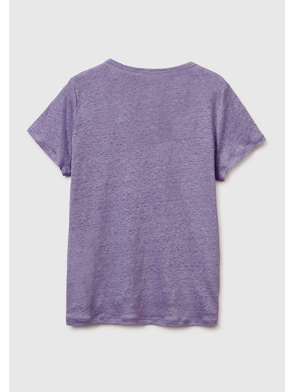 Kadın Koyu Gri %100 Keten Geniş Yaka Kısa Kollu T-Shirt-1