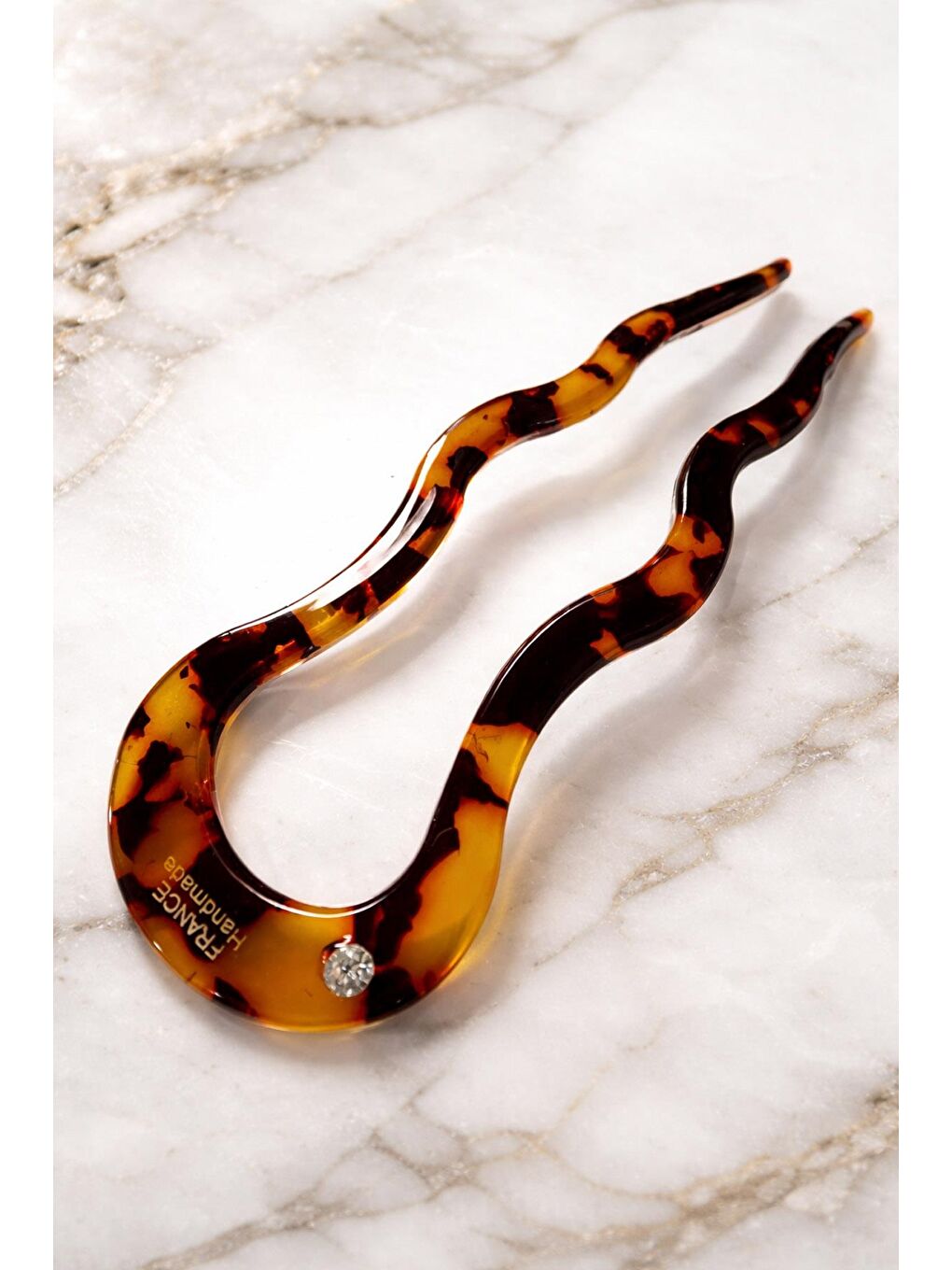 Kahverengi Lüks Fransız Kemik Handmade Topuz Tokası-4