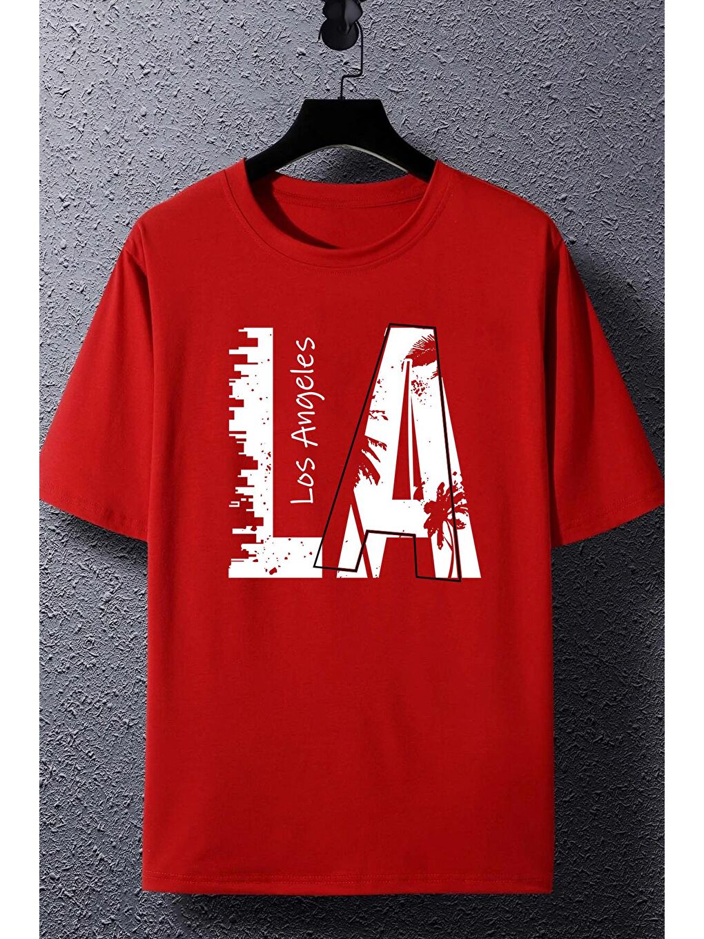 uyguntarz Kırmızı Unisex Los Angles Baskılı Tasarım Tshirt