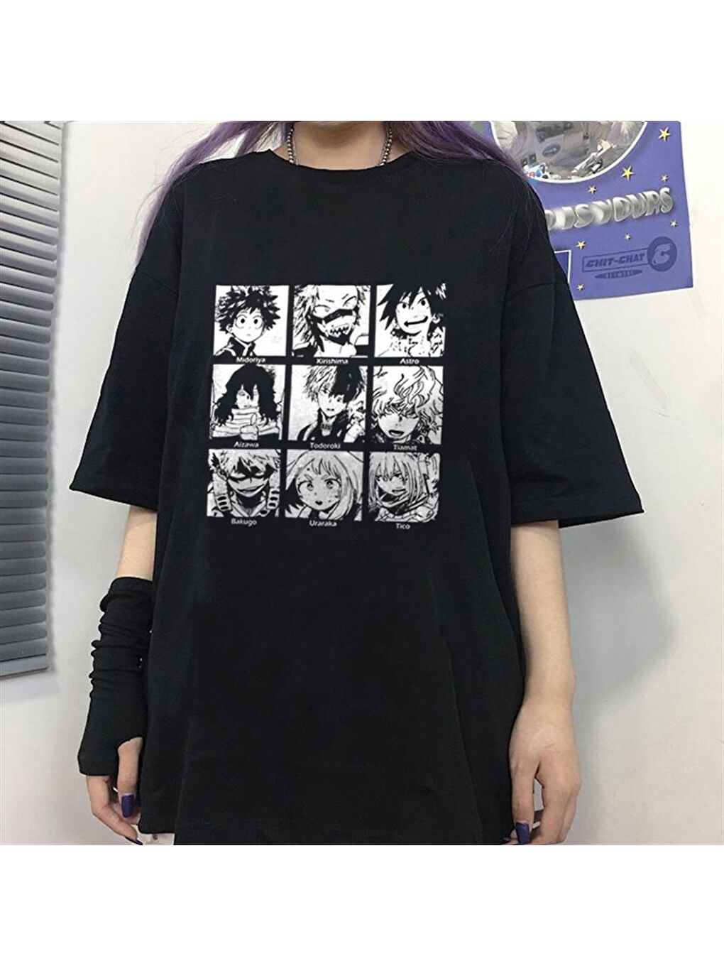 Touz Moda Siyah My Hero Academia Boku Baskılı Siyah Unisex Oversize T-shirt