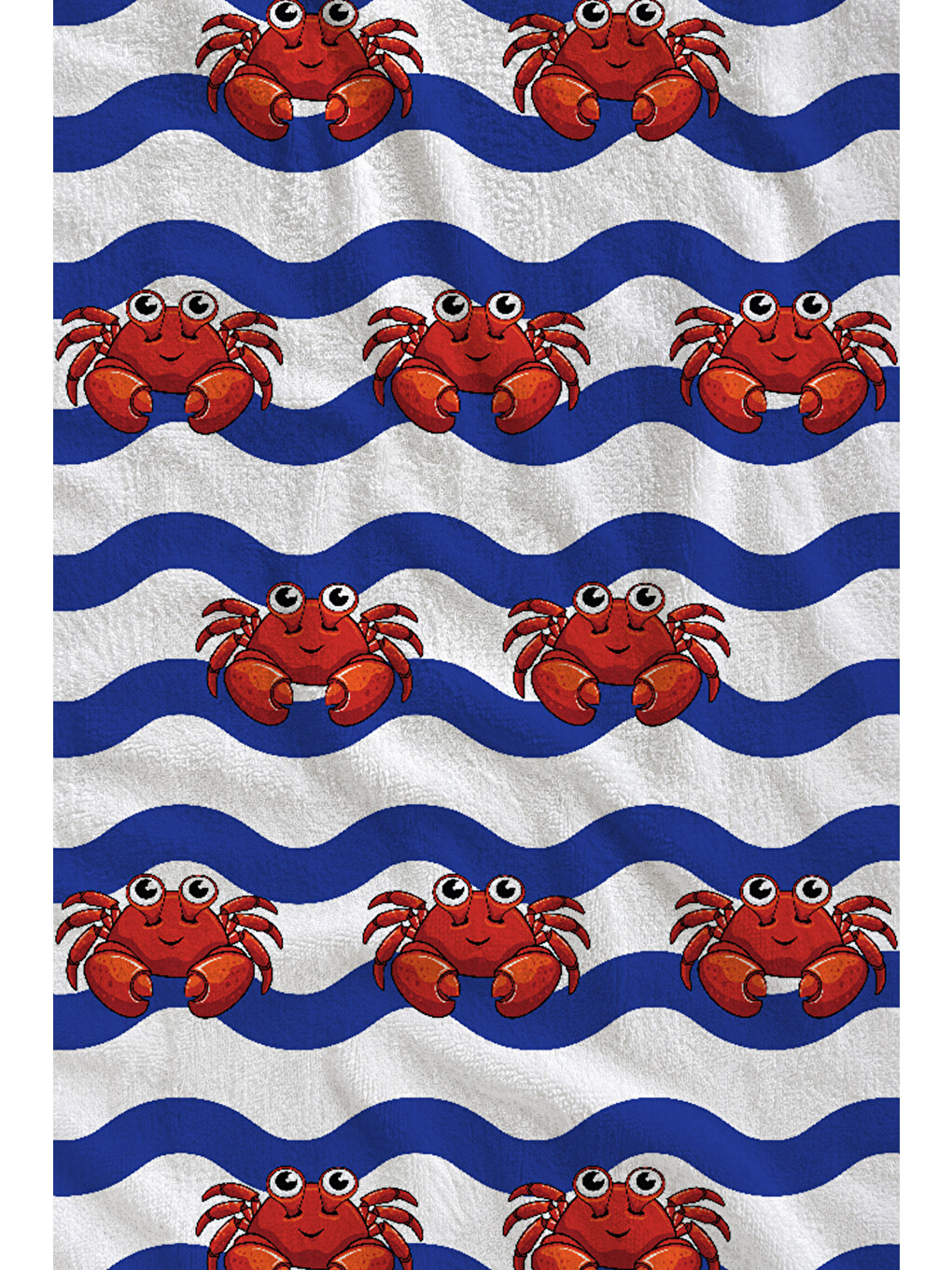 Lacivert Kırmızı Dalgalı Çizgili Yengeç Desenli 70x150 Cm Dijital Baskılı Plaj Ve Banyo Havlusu-1
