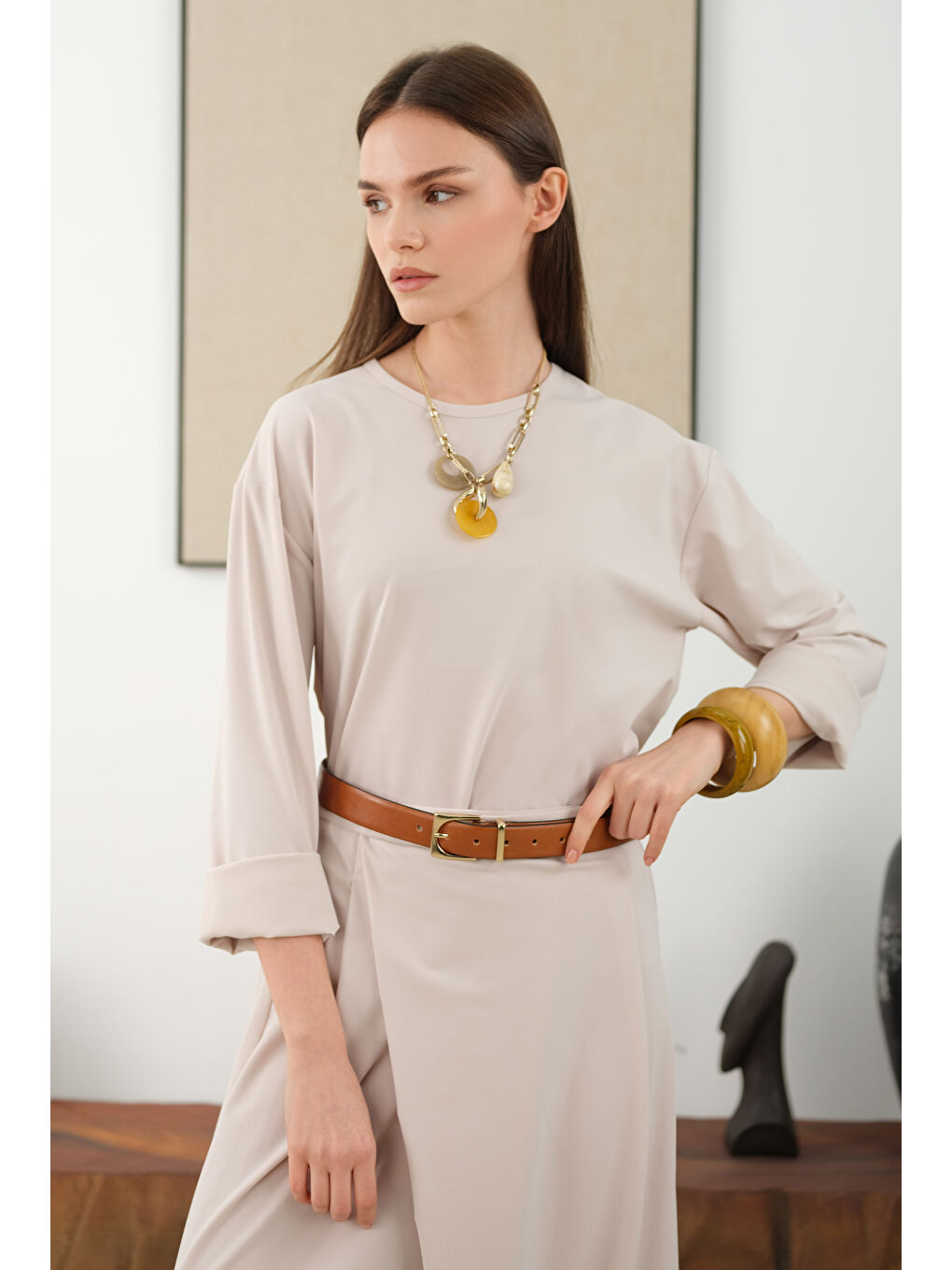 Bej Taşlanmış Modal Takım Soft Kaşmir-1