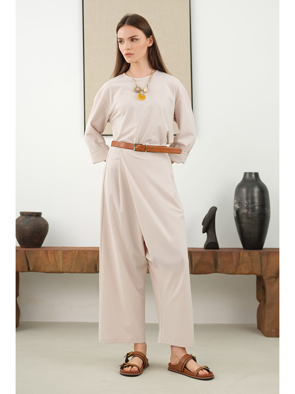 Bej Taşlanmış Modal Takım Soft Kaşmir-2