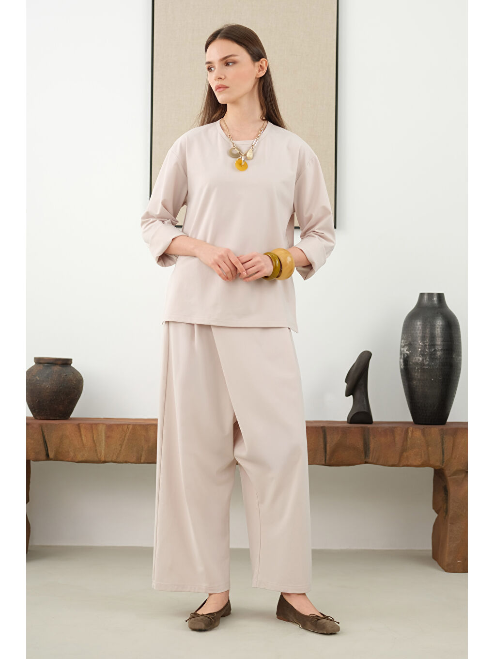 Bej Taşlanmış Modal Takım Soft Kaşmir-3