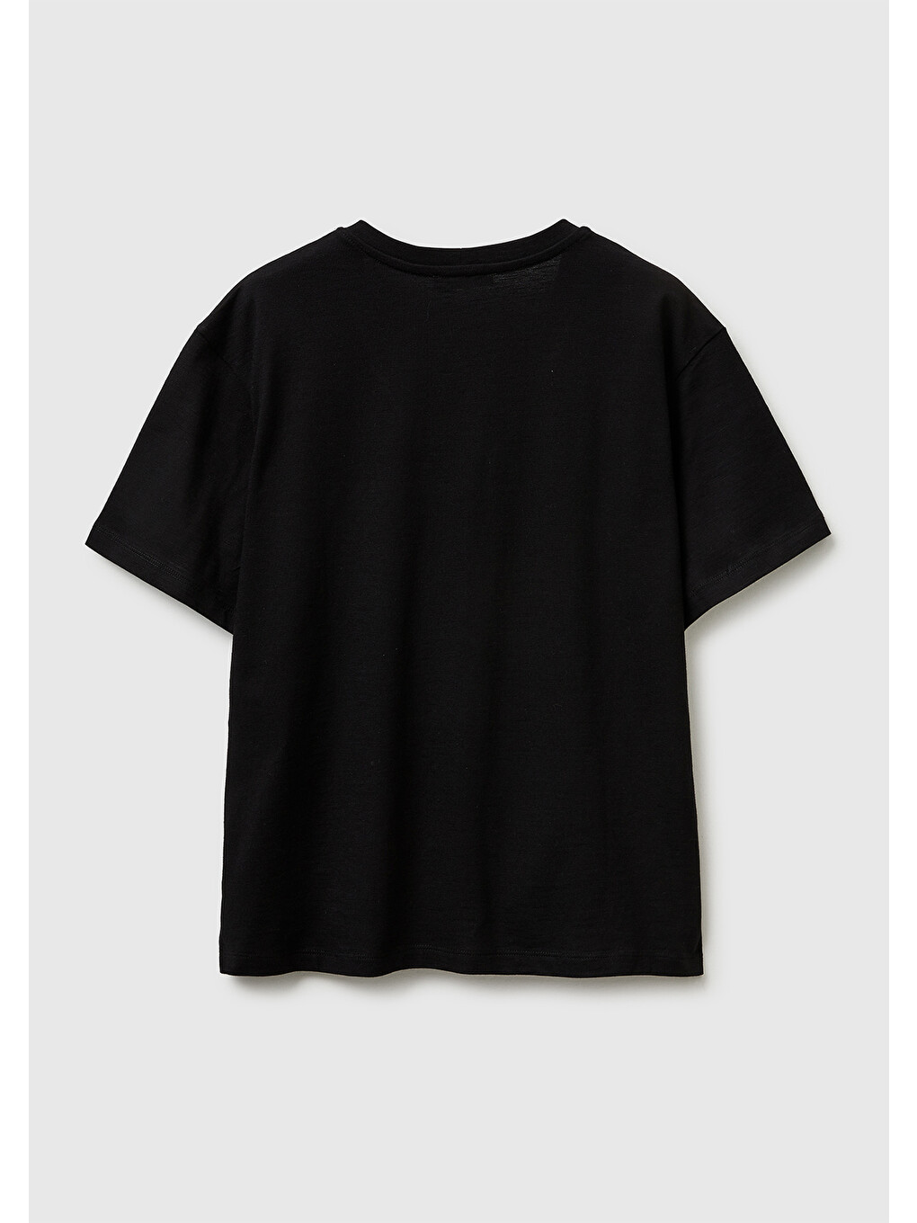 Kadın Siyah %100 Pamuk Klasik V Yaka T-Shirt-1