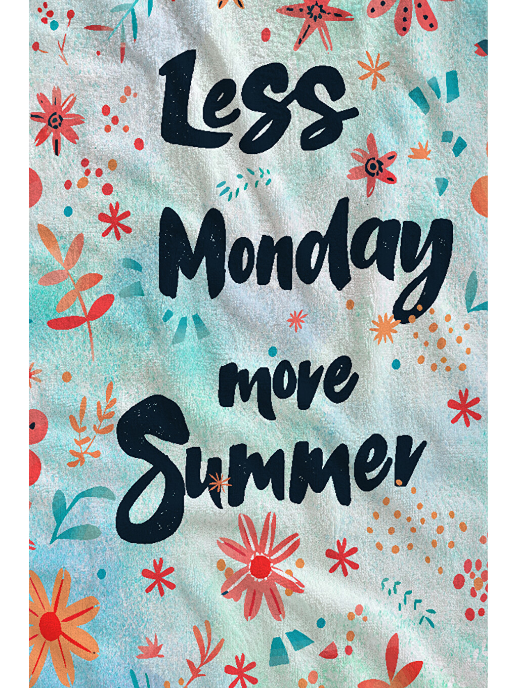 Beyaz Çiçekli Less Mondays More Summer Yazılı 70x150 Cm Dijital Baskılı Plaj Ve Banyo Havlusu-1