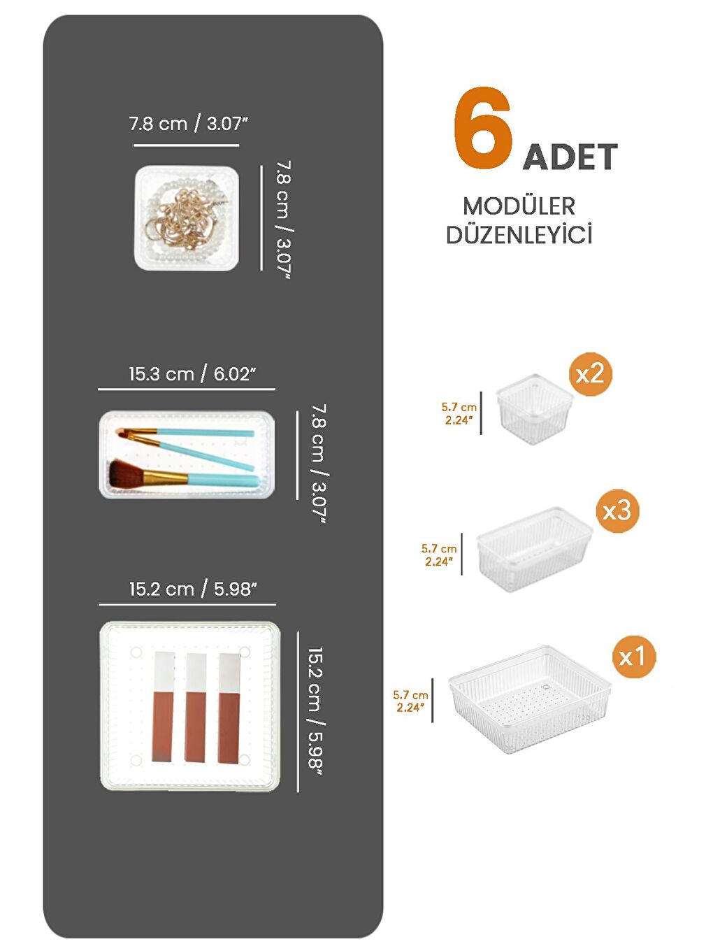 6lı Çekmece İçi Çok Amaçlı Organizer Kozmetik Takı Makyaj Organizeri Dolap İçi Düzenleyici Şeffaf-1