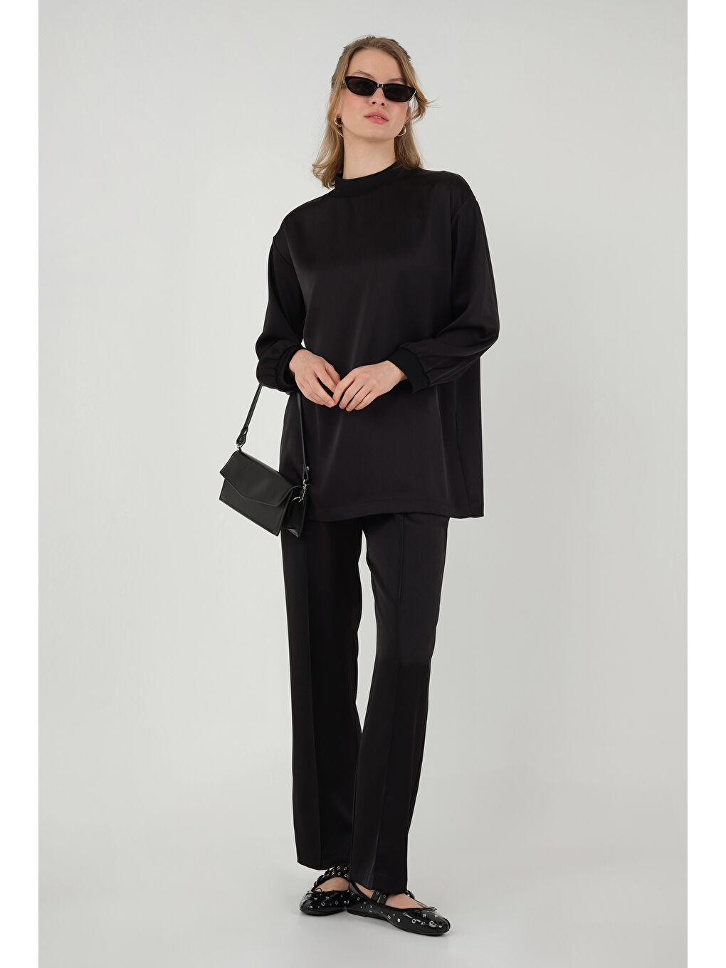 Ribanalı Saten Takım Siyah