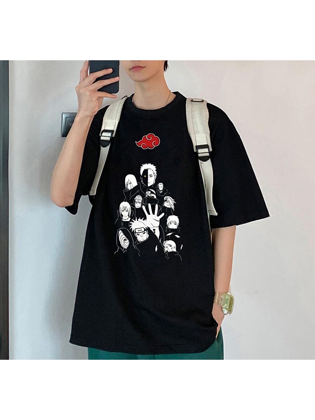 Touz Moda Siyah Naruto Uchihas Baskılı Siyah Unisex Oversize T-shirt