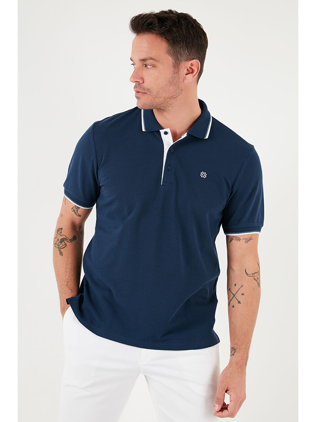 Haki Pamuklu Slim Fit Şerit Detaylı Düğmeli Polo Yaka 3'lü Paket %100 Pamuk Tişört 5902118S3-3