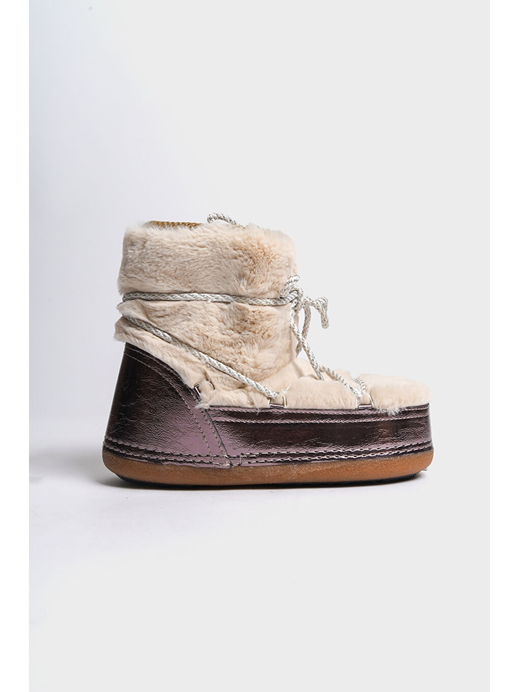 Antrasit Yuvarlak Burunlu Kalın Tabanlı Kürklü Kadın Kar Botu-5